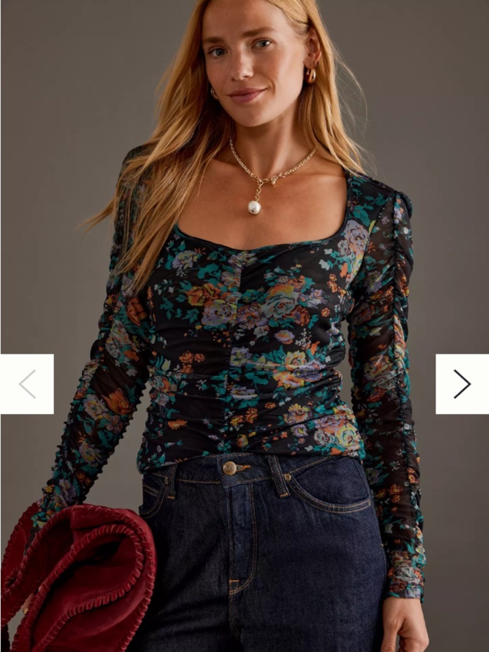 Anthropologie Ruched Long Sleeve Blouse